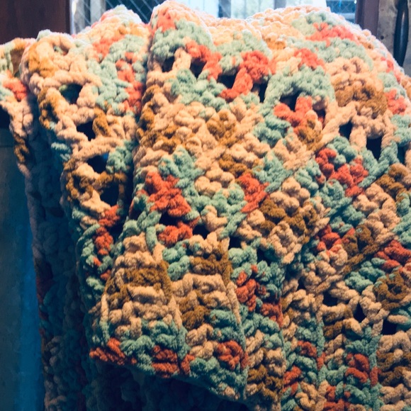 Other - CHENILLE BLANKET Turquoise Coral Sand Cream